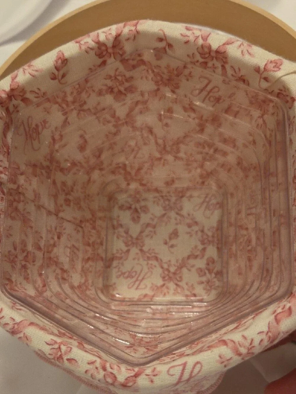 Pink Trim Woven Basket with 'Hope' Charm Longaberger